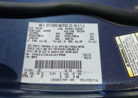 2004 Ford Explorer Nbx/Xlt z USA, uszkodzony, nr VIN 1FMZU73KX4UA19988